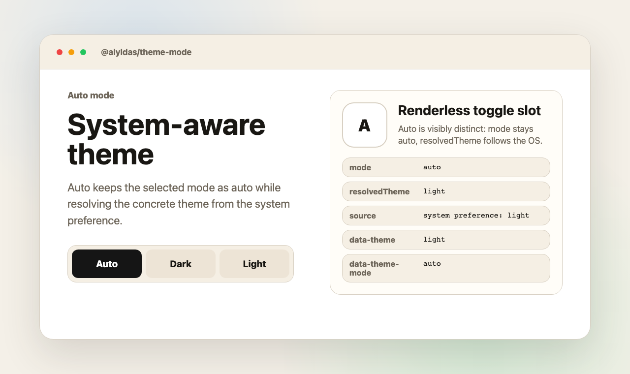 Theme Mode automatic theme preview